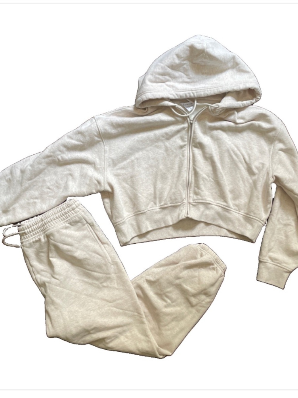 ATHLETA SET - Crop zip up hoodies & sweatpants Heather oatmeal - womens LARGE